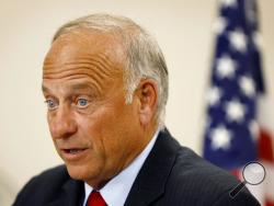 U.S. Rep. Steve King, R-Iowa, speaks during a town hall meeting, Tuesday, Aug. 13, 2019, in Boone, Iowa. King is defending his call for a ban on all abortions by questioning whether "there would be any population of the world left" if not for births due to rape and incest. Speaking Wednesday, Aug. 14, 2019, before a conservative group in the Des Moines suburb of Urbandale, the Iowa congressman reviewed legislation he has sought that would outlaw abortions without exceptions for rape and incest. (AP Photo/Ch