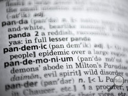 In this Saturday, Nov. 21, 2020, photo the word pandemic is displayed in a dictionary in Washington. Merriam-Webster on Monday announced “pandemic” as its 2020 word of the year. (AP Photo/Jenny Kane)