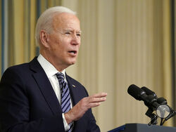 President Joe Biden speaks about the COVID-19 relief package in the State Dining Room of the White House, Monday, March 15, 2021, in Washington. (AP Photo/Patrick Semansky)
