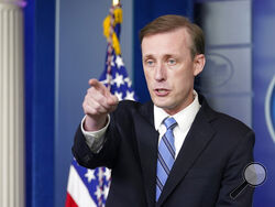 White House national security adviser Jake Sullivan speaks during the daily briefing at the White House in Washington, Monday, Aug. 23, 2021. (AP Photo/Susan Walsh)