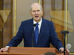The Church of Jesus Christ of Latter-day Saints President Russell M. Nelson speaks during a news conference on June 14, 2021, in Salt Lake City. Members of the faith widely known as the Mormon church remain deeply divided on vaccines and mask-wearing despite consistent guidance from church leaders. (AP Photo/Rick Bowmer)