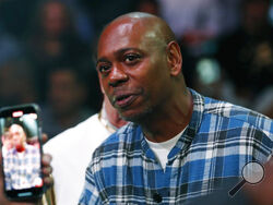 FILE - Comedian Dave Chappelle attends a boxing bout Nov. 6, 2021, in Las Vegas. Two former Netflix employees who raised concerns about anti-transgender comments on Dave Chappelle’s TV special are dropping labor complaints and one has resigned from the company. Terra Field, a senior software engineer who is trans, announced a voluntary resignation on Monday, Nov. 22. Field and B. Pagels-Minor also are dropping a National Labor Relations Board complaint that claimed retaliation. (AP Photo/Steve Marcus, File)