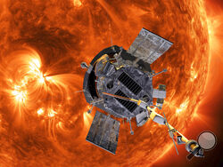 FILE - This image made available by NASA shows an artist's rendering of the Parker Solar Probe approaching the Sun. On Tuesday, Dec. 14, 2021, NASA announced that the spacecraft has plunged through the unexplored solar atmosphere known as the corona in April, and will keep drawing ever closer to the sun and diving deeper into the corona. (Steve Gribben/Johns Hopkins APL/NASA via AP)
