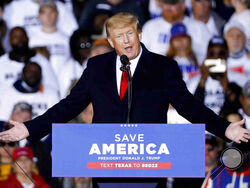 Former President Donald Trump speaks at a rally, Saturday, Jan. 29, 2022, in Conroe, Texas. (Jason Fochtman/Houston Chronicle via AP)