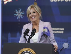 First lady Jill Biden speaks during an event with the National Education Association in the South Court Auditorium on the White House campus, Tuesday, July 4, 2023, in Washington. (AP Photo/Evan Vucci)
