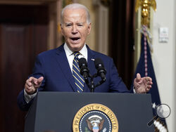 President Joe Biden speaks during an event to establish the Emmett Till and Mamie Till-Mobley National Monument, in the Indian Treaty Room in the Eisenhower Executive Office Building on the White House campus, Tuesday, July 25, 2023, in Washington. (AP Photo/Evan Vucci)