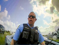 This still image from a deputy’s body camera video provided by the Camden County Sheriff's Office shows Staff Sgt. Buck Aldridge following a chase and arrest on June 24, 2022. Aldridge was placed on administrative pending an investigation after he fatally shot Leonard Cure on Oct. 16, 2023, in Camden County, Georgia. The deputy shot the Black man at point-blank range during a traffic stop after the man, who had been wrongfully imprisoned years ago, grabbed the officer by the neck and was forcing his head ba