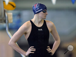  University of Pennsylvania athlete Lia Thomas prepares for the 500 meter freestyle event at the NCAA Swimming and Diving Championships, March 17, 2022, at Georgia Tech in Atlanta. Transgender swimmer Lia Thomas failed in her challenge against rules that stop her competing in elite women’s races because judges ruled she did not have standing to bring the case. The Court of Arbitration for Sport said Wednesday, June 12, 2024, its panel of three judges dismissed Thomas’ request for arbitration with the World 
