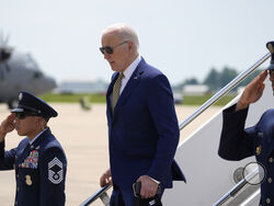 President Joe Biden arrives on Air Force One at Delaware Air National Guard Base in New Castle, Del., Saturday, May 25, 2024. (AP Photo/Alex Brandon)