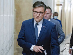 FILE - Speaker of the House Mike Johnson, R-La., walks to a meeting at the Capitol in Washington, Sept. 11, 2024. (AP Photo/Jose Luis Magana, File)