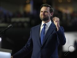 Vice Presidential Nominee Sen. JD Vance speaks during the Republican National Convention Wednesday, July 17, 2024, in Milwaukee. (AP Photo/Paul Sancya)