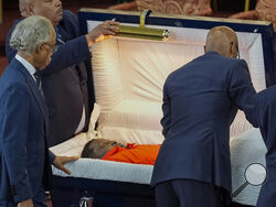 FILE - Rev. Al Sharpton pauses at the funeral for D'Vontaye Mitchell, July 11, 2024, in Milwaukee. (AP Photo/Morry Gash, File)