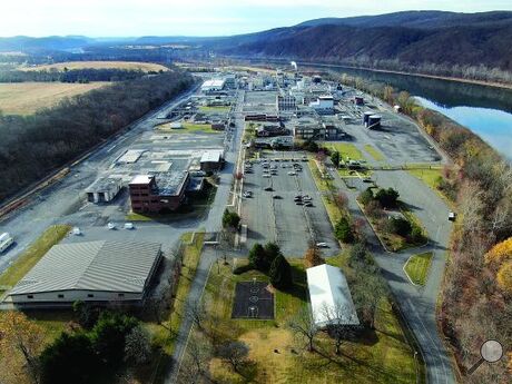 An aerial view of the Merk plant along the Susquehanna River