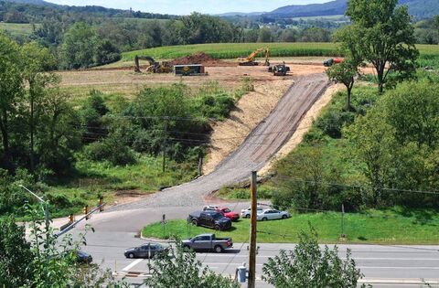 Crews move earth at a site at Route 42 and Wedgetown Road  in Hemlock Township this month. Sheetz is planning to build a gas station there, according to chain spokesman Harry Hammel. The land is across Route 42 from the Wal-Mart plaza. “It’s certainly been the talk of the hill,” remarked township Manager Jeff Sutton. The township authorized the property’s owner, Finn Gard LLC of Berwick, to move earth after the company demonstrated its planned use met zoning requirements, according to Sutton.