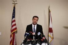 Congressman Trey Radel addresses the media at his office in Cape Coral on Wednesday night Nov. 20, 2013. Earlier on Wednesday, Radel plead guilty to misdemeanor cocaine possession, receiving a 1-year probation sentence. (AP Photo/Naples Daily News, Scott McIntyre)