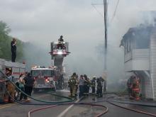 Firefighters battle a blaze in Mocanaqua on Thursday morning. (Press Enterprise/Julye Wemple)