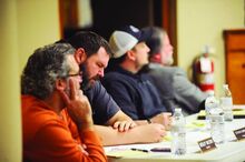 Press Enterprise/Rebecca Villagracia Councilman Stephen Humphries, second from left, takes notes about proposed zoning changes to make way for a behavioral health facility on land owned by Sisters of Saints Cyril and Methodius. The proposed change from residential to commercial, would allow Geisinger to move ahead with plans for the purchase of the property and construction of the facility. 