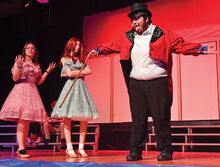 The Alabama Lambs — Emily Allen, left, and Lauren Rovito — talk with ringmaster Amos Calloway, played by Josh Lahr, about joining his circus during Monday night’s dress rehearsal of Big Fish at Southern Columbia High School. See pictures from Southern Columbia and Berwick area school districts' musicals in today's paper.