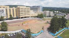 The construction on a newly patterned roadway has begun in front of the hospital at the Geisinger Danville Campus on Tuesday. It's part of a larger plan to remake the entrance to the hospital.