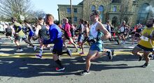 Press Enterprise/Keith Haupt The lead group of runners break away from the pack early on Thursday morning during the annual Run for the Diamonds.