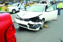 This Kia collided with a Chevrolet pickup along Route 11 in front of Sheetz 