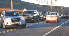 Traffic headed north on Route 487 in Franklin Township turns into the Southern Columbia student drop-off area Thursday morning.