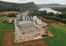 Boyd Station is doubling the size of one of its production facilities, in foreground. The soybean-processing business is also moving dirt to expand its rail yard, at right. The company expects the project to be completed by February